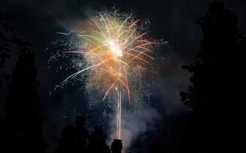 Fireworks light up the night sky.