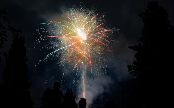 Fireworks light up the night sky.