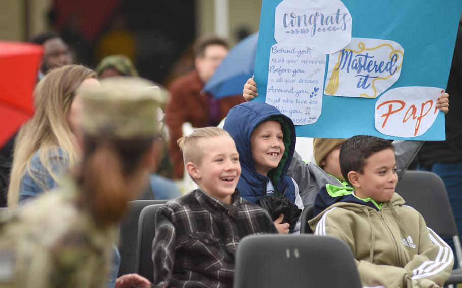 Family members cheered on 165 graduates at the University of Maryland Global Campus Europe class of 2022 commencement on Saturday, April 30, 2022, with homemade signs and lots of cheering.