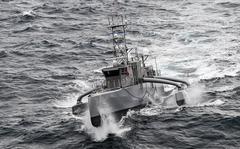 Seahawk, a medium displacement unmanned surface vessel, participates in a U.S. Pacific Fleet drill in the Pacific Ocean, April 21, 2021.