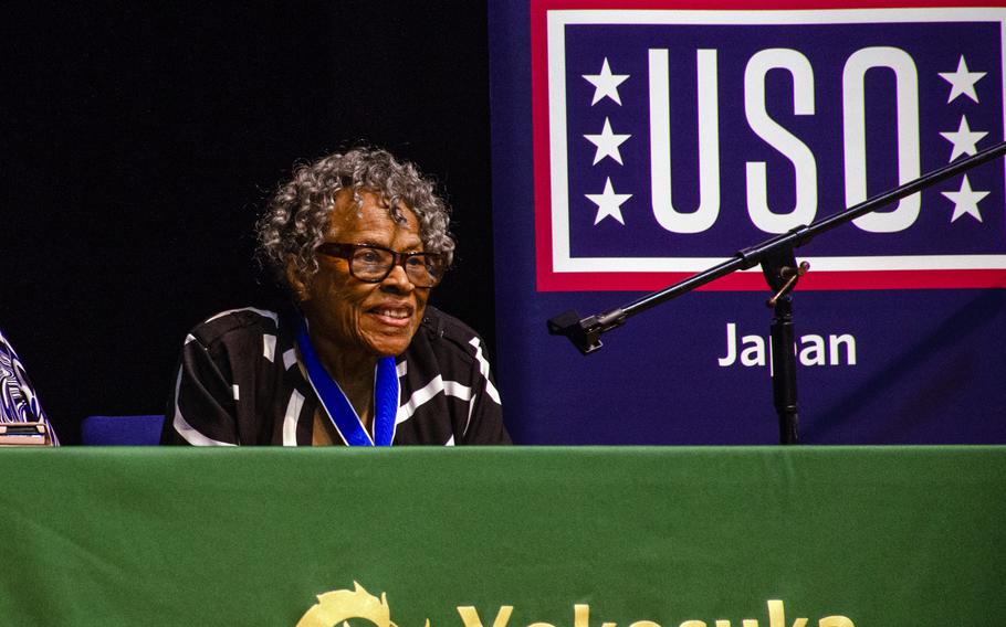 Opal Lee, the "grandmother of Juneteenth," tells her story to middle-school students at Yokosuka Naval Base, Japan, May 20, 2024.