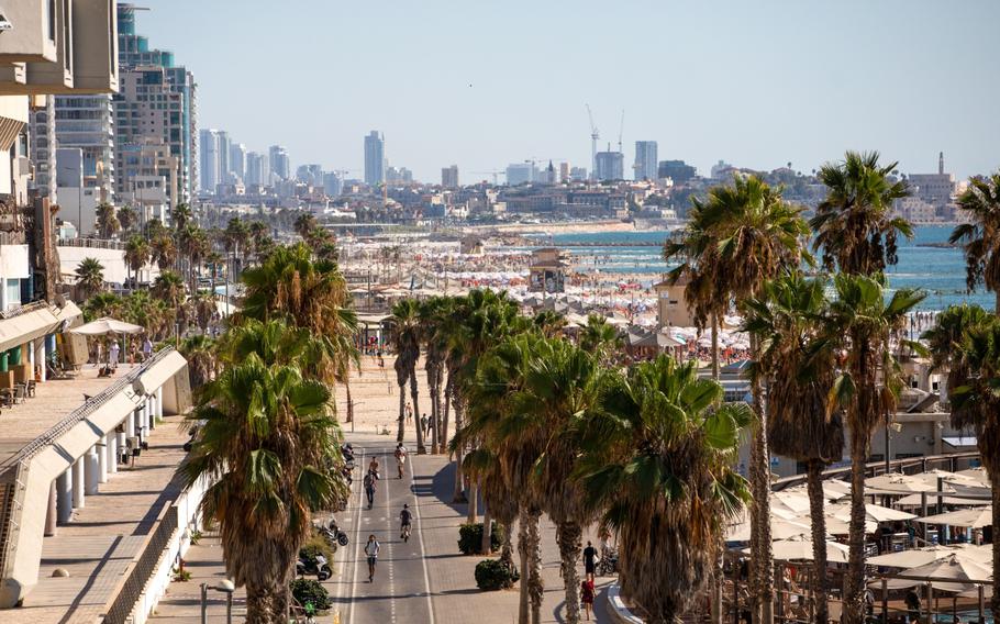 High-rise buildings surrounding beaches in Tel Aviv, Israel, on Sunday, Aug. 6, 2023. Israel and Saudi Arabia will deepen economic and business ties even if they don’t formally recognize each other, according to Prime Minister Benjamin Netanyahu. 