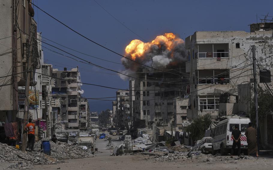 Smoke and flames erupt from an Israeli airstrike