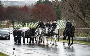Soldiers from the 3d U.S. Infantry Regiment (The Old Guard), the 3d U.S. Infantry Regiment (The Old Guard) Caisson Platoon, and the U.S. Army Band, "Pershing's Own" conduct military funeral honors with funeral escort for U.S. Army Pfc. Francis P. Martin in Section 81 of Arlington National Cemetery, Arlington, Va., March 24, 2023. Martin was killed on January 16, 1945, while serving in France during World War II. 

From the Defense POW/MIA Accounting Agency (DPAA) press release: 

In January 1945, Martin was assigned to Company D, 1st Battalion, 157th Infantry Regiment, 45th Infantry Division. The unit had penetrated the German lines near Reipertswiller, France, which left its flanks open to German forces. On Jan. 16, Martin was on a truck convoy bringing rations to the front lines. The convoy was ambushed, and Martin was not among the men who escaped. Over the next few days, the Germans surrounded the 157th forces, preventing any search for Martin or the recovery of his body. With no evidence in captured German records that he survived the ambush or was held as a prisoner of war, the War Department issued a finding of death on Jan. 17, 1946.

Beginning in 1947, the American Graves Registration Command (AGRC), the organization that searched for and recovered fallen American personnel in the European Theater, searched the area around Reipertswiller, finding 37 unidentified sets of American remains, but it was unable to identify any of them as Martin. He was declared non-recoverable on Oct. 15, 1951.

DPAA historians have been conducting on-going research into Soldiers missing from combat around Reipertswiller, and found that Unknown X-6373 Neuville, buried at Henri-Chappelle American Cemetery, an American Battle Monuments Commission site near Liège, Belgium, could be associated with Martin. X-6373 was disinterred in August 2021 and transferred to the DPAA Laboratory at Offutt Air Force Base, Nebraska, for analysis.

To identify Martin’s remains, scientists from DPA