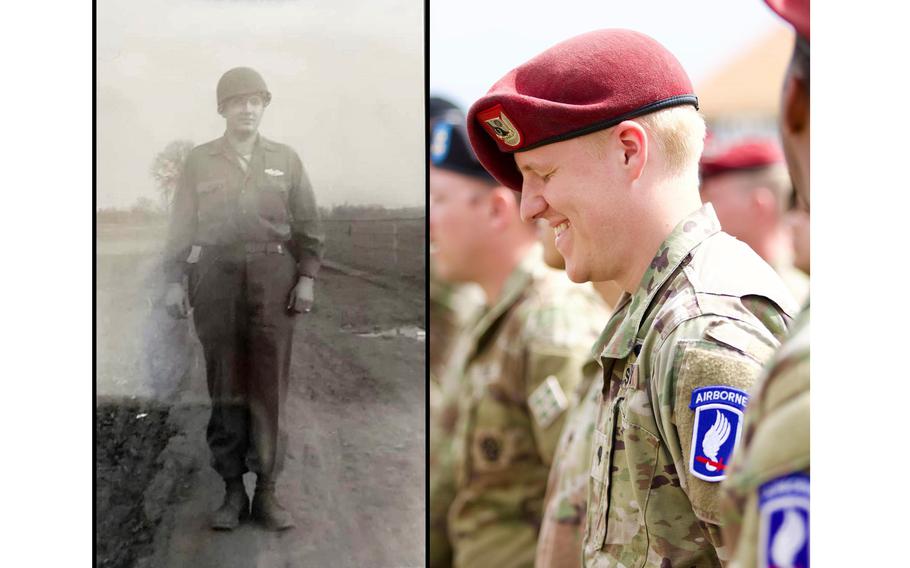 Spc. Logan Crawford, right, and his great-grandfather Jack Schuyler Gray, who served in WWII and was stationed just an hour from where Crawford is based today. Crawford said his great-grandfather’s service is part of what inspired him to join the military.