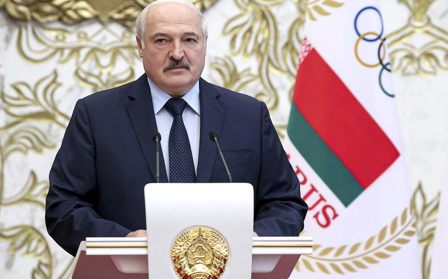 Belarus President Alexander Lukashenko addresses members of Belarus National Olympic team ahead of the Summer Olympics Games. Belarus' authorities on Monday raided offices of an independent newspaper and detained three of its journalists as part of a continuing crackdown on media outlets and civil society activists.