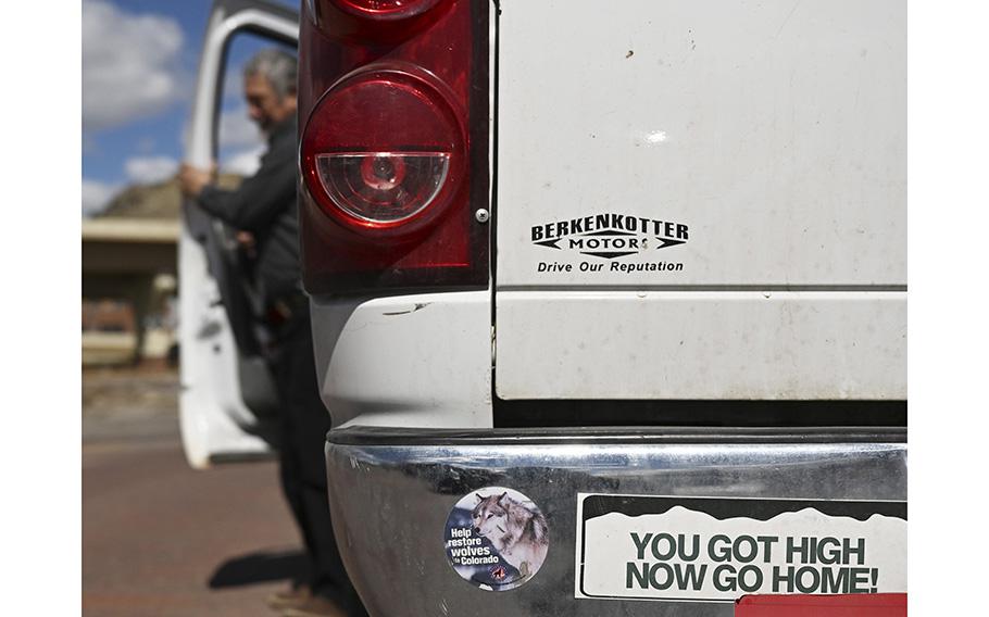 Nick Lamuhlnicek of Raton, New Mexico, gets out of his truck before heading to lunch in Trinidad on March 20, 2023. He was in town for a doctor’s appointment. The retired electrician and former Green Beret supports Colorado having healing centers for those that need to use mushrooms. “When I was serving I went to the first Iraq war. Kids who serve today might be in 11 different wars before they are done,” he said. 