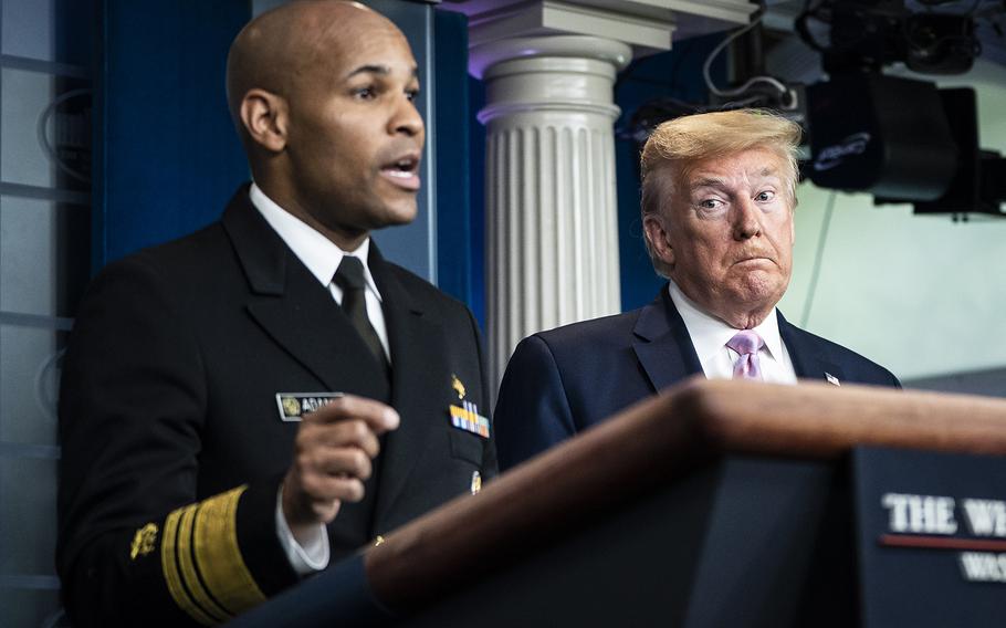 Former Surgeon General Vice Adm. Jerome Adams speaks at a White House coronavirus briefing in 2020. 