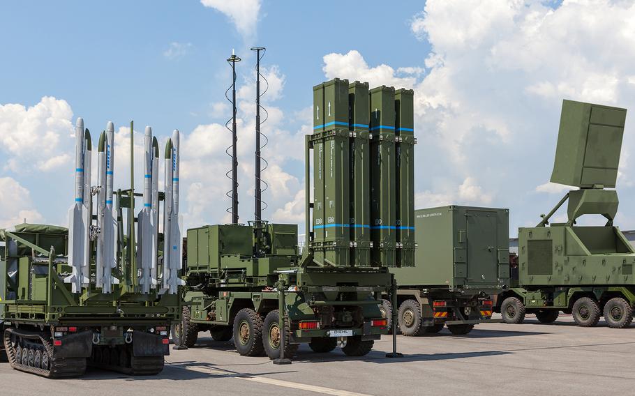 The Iris-T-SLM air defense system’s components are presented in a file photo by manufacturer Diehl Defence. The system protects objects, areas and mobile troop formations.