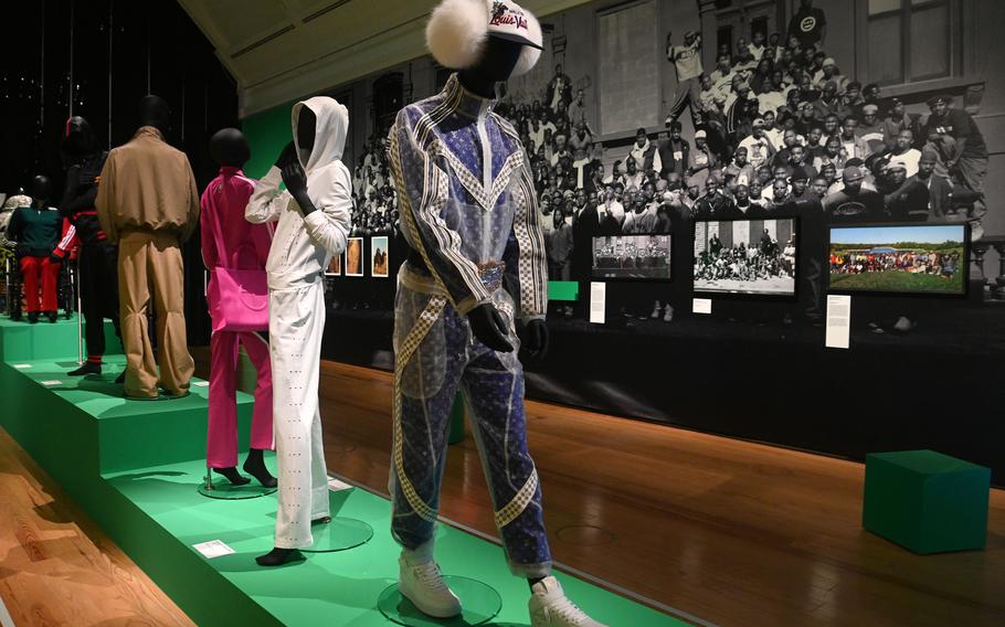 Hip-hop has influenced many things besides music over the decades, especially fashion. This runway exhibit at “The Culture: Hip Hop and Contemporary Art in the 21st Century” at the Schirn in Frankfurt, Germany, shows some of the fashion, including this Virgil Abloh piece for Louis Vuitton. In the background is a blowup of “A Great Day in Hip Hop,” by the renowned photographer Gordon Parks.