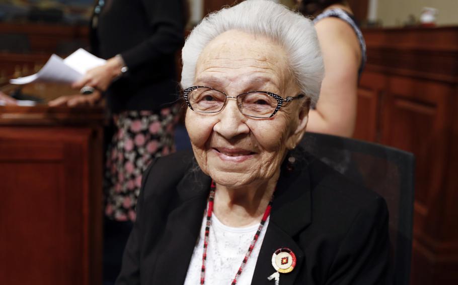 Marcella LeBeau attends an event on Capitol Hill in Washington on June 25, 2019. LeBeau, an Army nurse who was honored for her service during World War II and leadership in the Cheyenne River Sioux Tribe, has died Nov. 21, 2021, in Eagle Butte, S.D., at the age of 102.