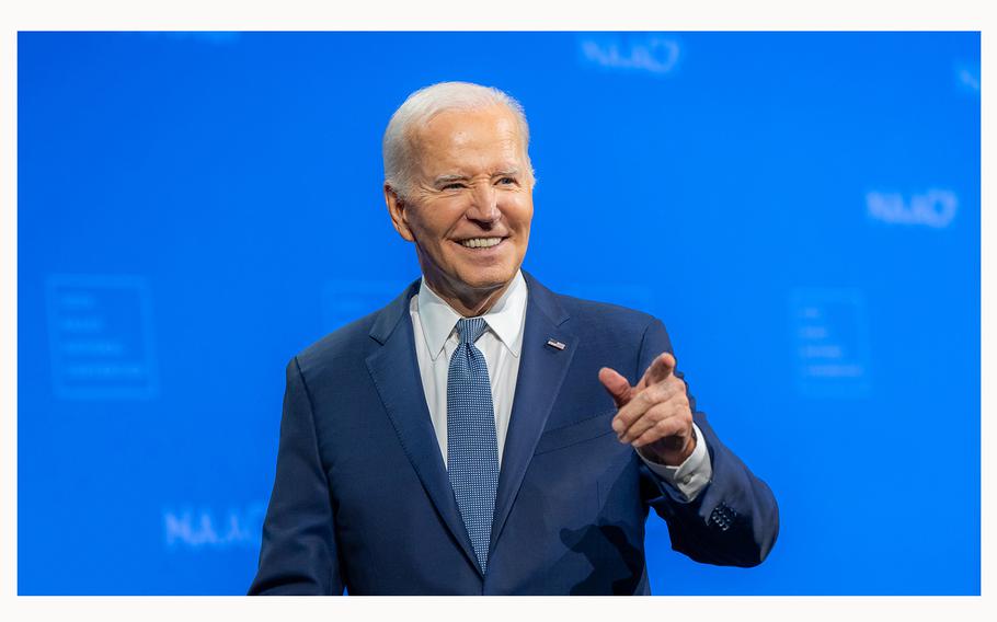 President Joe Biden speaks at the NAACP Convention, Tuesday, July 16, 2024, at the Mandalay Bay Resort and Casino in Las Vegas. 