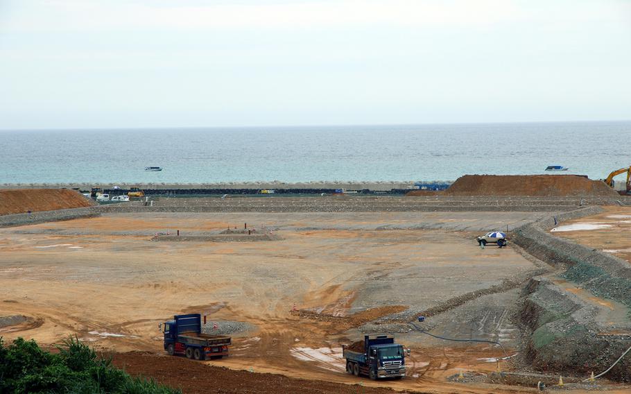 Construction continues on a Marine Corps runway at Camp Schwab, Okinawa, Thursday, June 22, 2023.