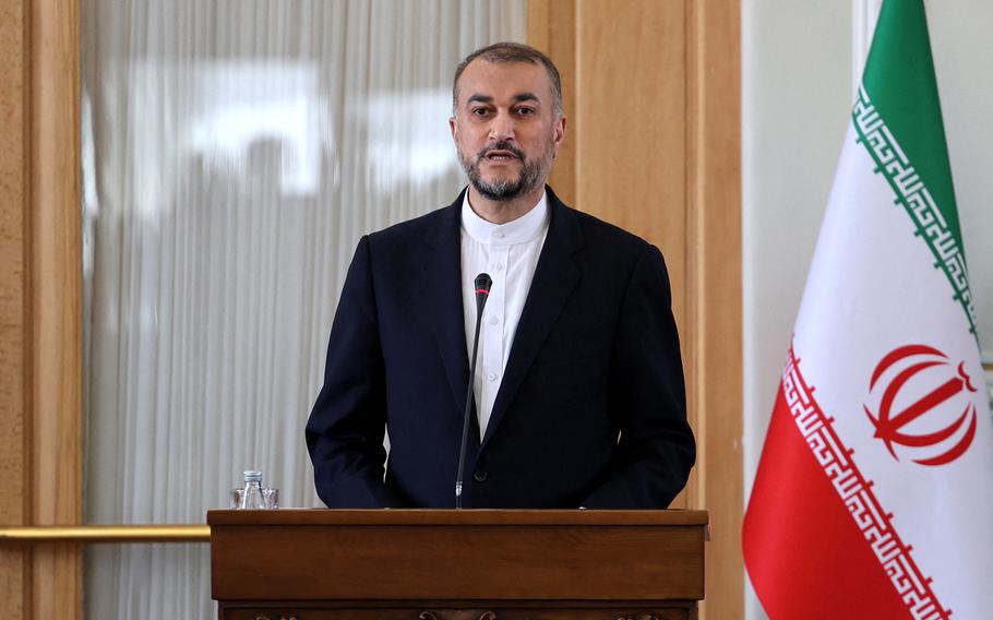 Iran’s Foreign Minister Hossein Amir-Abdollahian speaks during a joint news conference with his Syrian counterpart in Tehran, on July 20, 2022. 
