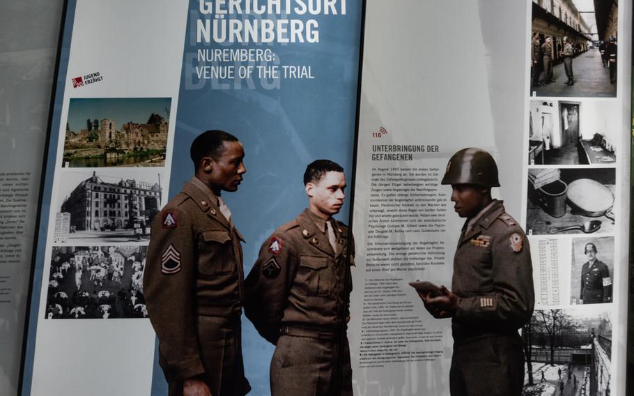 U.S. soldiers were key in most aspects of the first Nuremberg trial, from collecting evidence to guarding prisoners. The middle photo on the left shows the Grand Hotel, which the U.S. Army refurbished to accommodate International Military Tribunal personnel. 