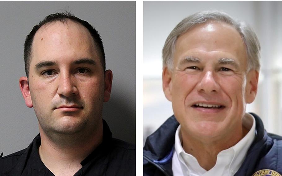 Former Army Sgt. Daniel Perry, left, and Texas Gov. Greg Abbott.