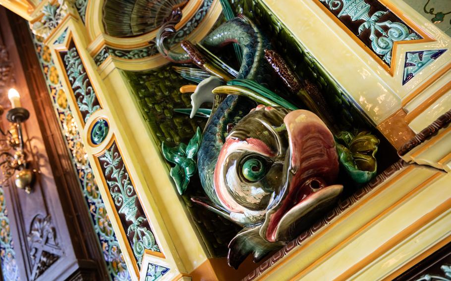 A close-up of a porcelain fish in the Faience Museum in Sarreguemines, France..