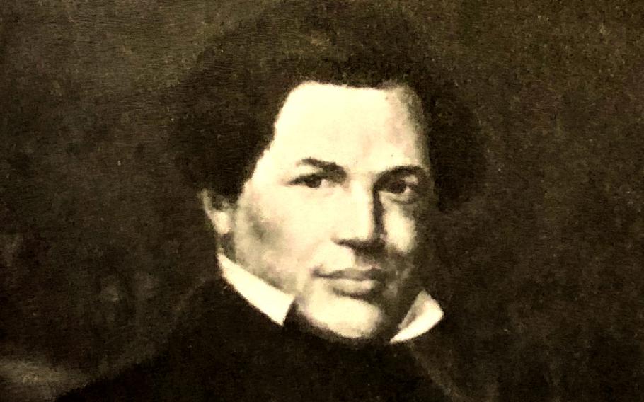 A portrait of Jermain Wesley Loguen, formerly called Jarm Logue, in 1835, about a year after he escaped slavery, painted by William Simpson. 