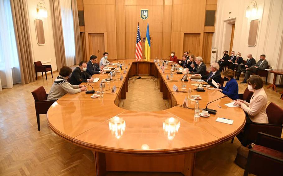 A bipartisan group of U.S. senators is in Ukraine to show solidarity with the Eastern European country as it faces ongoing tension with Russia. The seven senators are: Jeanne Shaheen, D-N.H.; Sen. Rob Portman, R-Ohio; Chris Murphy, D-Conn.; Kevin Cramer, R-N.D.; Amy Klobuchar, D-Minn.; Roger Wicker, R-Miss.; and Richard Blumenthal, D-Conn.
