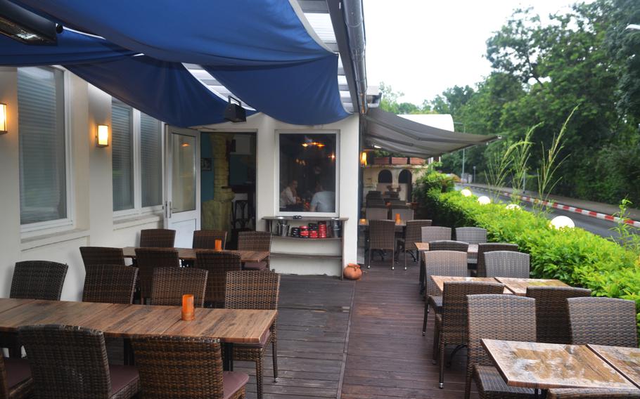 The Havana Restaurant and bar's outside seating on a rainy day, June 29, 2021, in Wiesbaden, Germany.