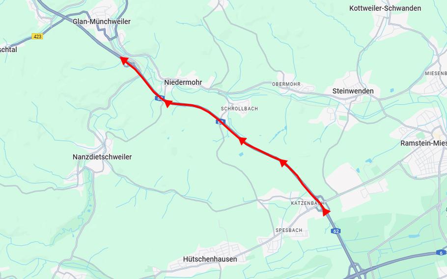 A map shows the stretch of a highway affected by emergency roadwork.