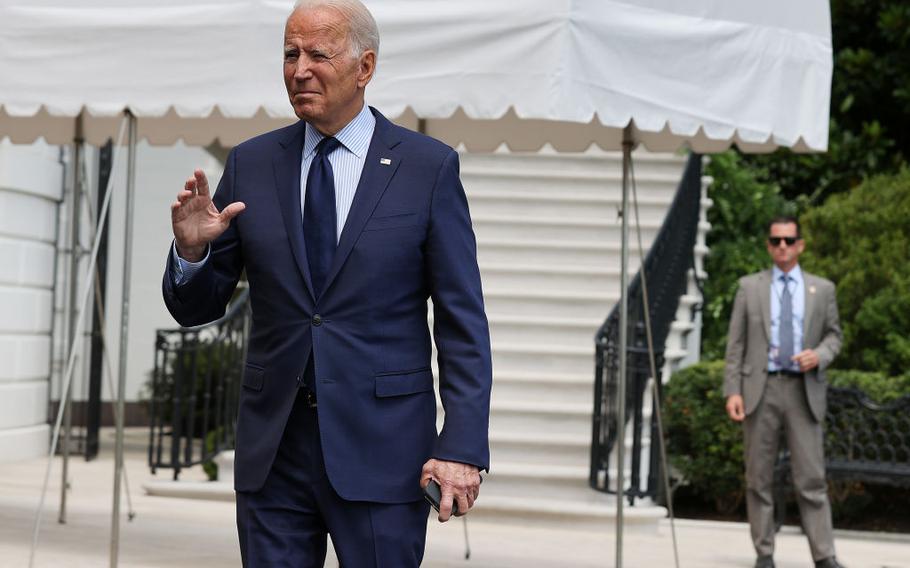 President Joe Biden departs the White House on July 16, 2021 in Washington, DC. Biden is spending the weekend at Camp David. 