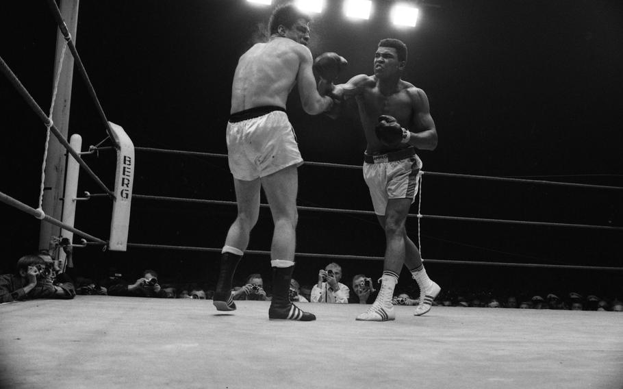 Blood and sweat can be seen spurting from Karl Mildenberger as Muhammad Ali’s right fist connects with the European heavyweight champion’s face in round 12. Referee Teddy Waltham would call the fight seconds later as a TKO at minute 1:30 for Ali.