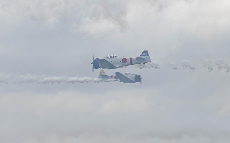 Aircraft from demonstration team Tora! Tora! Tora! perform aerial stunts during The Great Texas Airshow, Saturday, April 6, 2024, at Joint Base San Antonio-Randolph, Texas. 