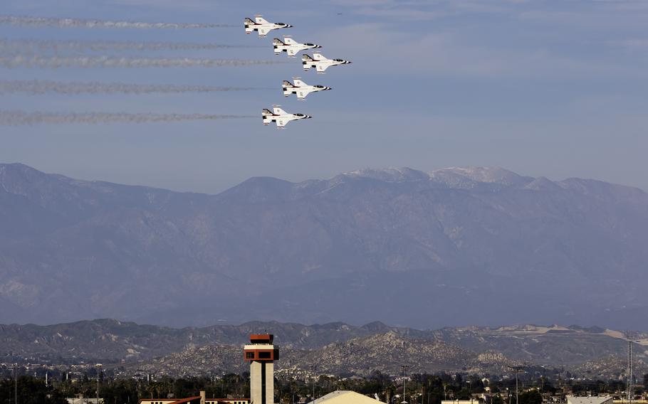 The United States Air Force Thunderbirds soar in the sky