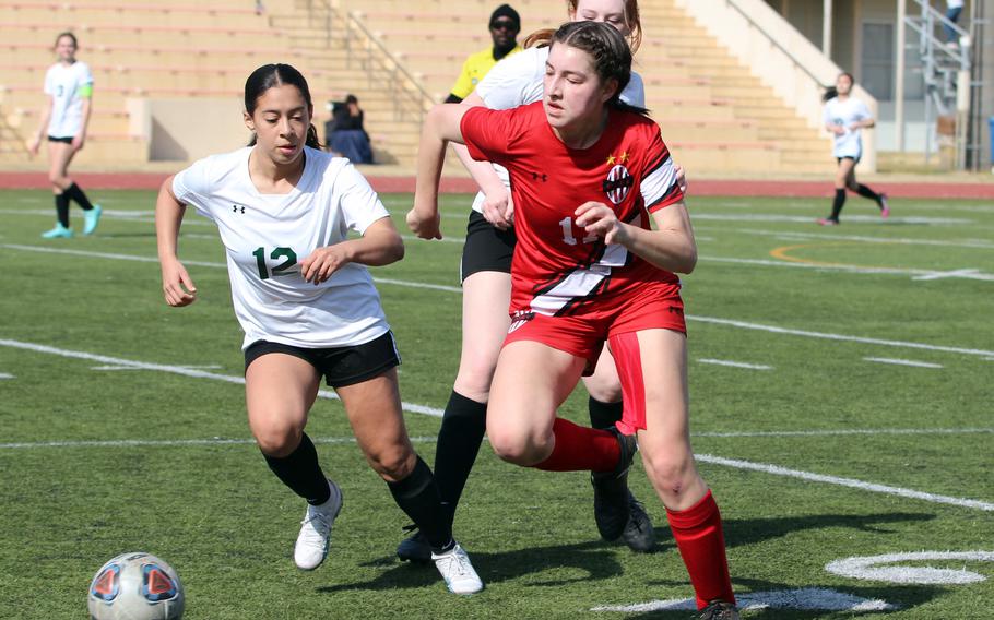 Giovanna Kennedy, one of a handful of Nile C. Kinnick newcomers, scored thrice during the Red Devils’ 10-0 win over Robert D. Edgren a 6-0 win over Trojan War Cup host Zama.