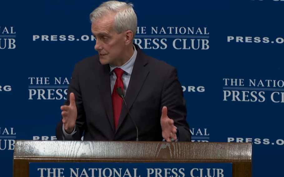 Department of Veterans Affairs Secretary Denis McDonough speaks ahead of Veterans Day at the National Press Club in Washington, D.C., on Tuesday, Nov. 9, 2021.