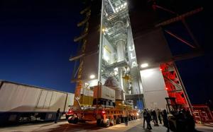 Boeing’s CST-100 Starliner arrives at United Launch Alliance’s Vertical Integration Facility at Cape Canaveral Space Force Station’s Space Launch Complex 41 on April 16, 2024.