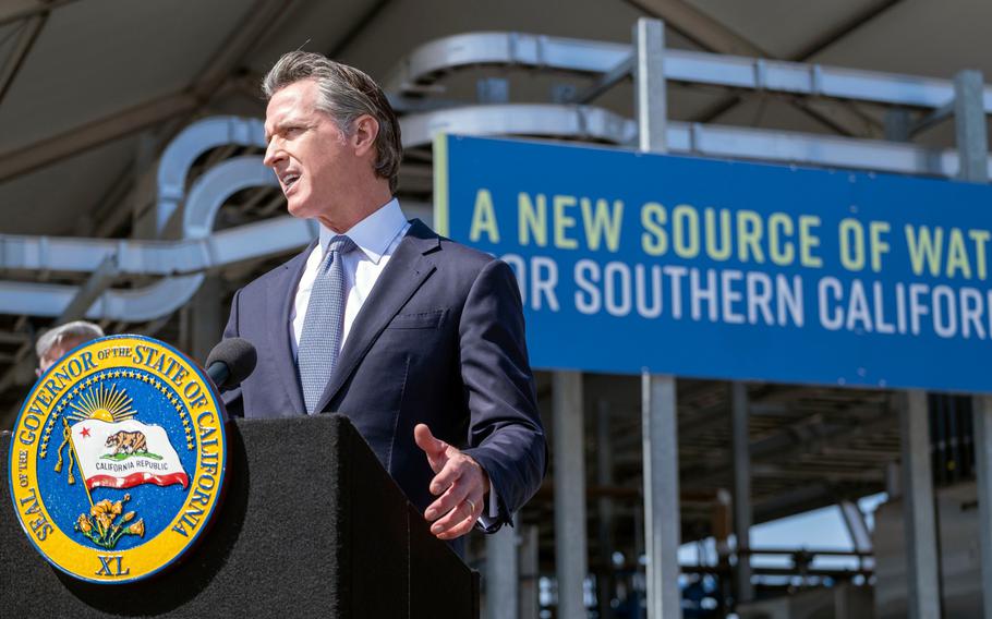 California Gov. Gavin Newsom speaks during a briefing in Carson, California, May 17, 2022. 