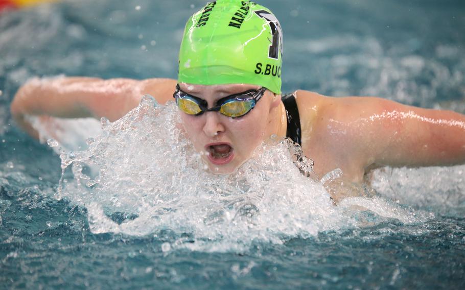 Naples' Shannon Buckley won the girls 15-16 200-meter butterfly competition at the European Forces Swim League Long Distance Championships in Dresden, Germany.