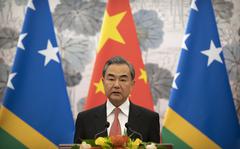 FILE - Chinese Foreign Minister Wang Yi talks during a ceremony to mark the establishment of diplomatic relations between the Solomon Islands and China at the Diaoyutai State Guesthouse in Beijing, on Sept. 21, 2019.  China’s Foreign Minister Wang will visit Solomon Islands this week in what the South Pacific nation’s leader said was a “milestone” in his country’s relationship with China, amid concerns over their security pact that could allow Chinese military personnel on the islands.  (AP Photo/Mark Schiefelbein, File)