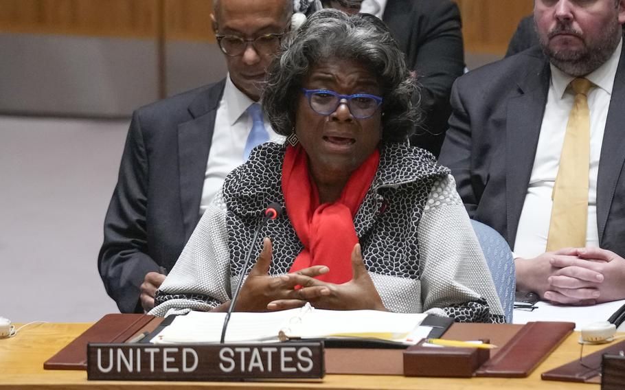 United States Ambassador to the United Nations Linda Thomas-Greenfield speaks during a meeting of the Security Council at U.N. headquarters, Monday, Nov. 21, 2022. The meeting was called to discuss recent North Korean missile launches. North Korean leader Kim Jong Un says the test of a newly developed intercontinental ballistic missile confirmed that he has another “reliable and maximum-capacity” weapon to contain any outside threat.