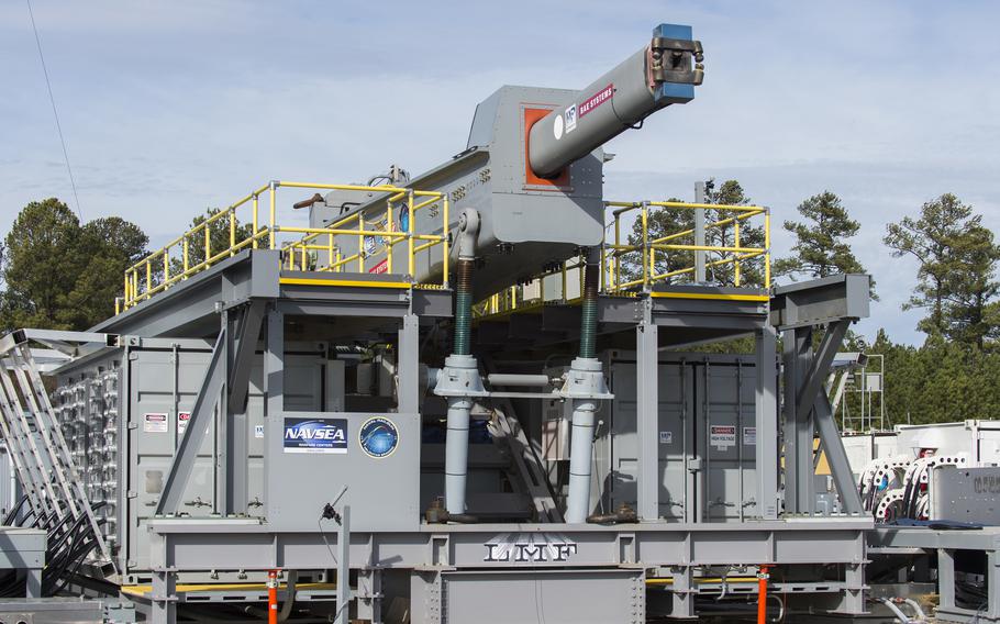 An electromagnetic railgun is pictured in January 2017 at the Naval Surface Warfare Center in Dahlgren, Va.