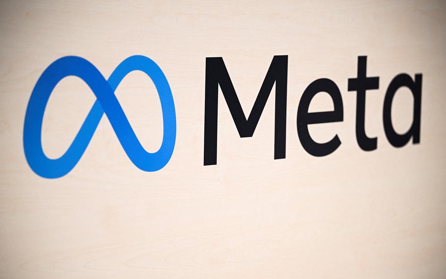 A Meta logo is pictured at a trade fair in Hannover Messe, in Hanover, Germany, April 22, 2024. 