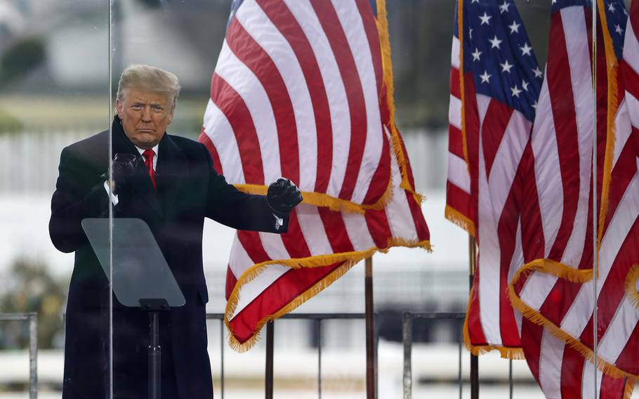 President Donald Trump greets the crowd at the “Stop the Steal” Rally on Jan. 6, 2021, in Washington, D.C. 