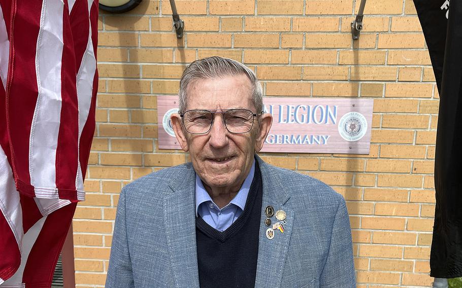 Kenneth Aungst, a retired Army first sergeant and Vietnam veteran, seen here at U.S. Army Garrison Ansbach, Germany, on April 17, 2024, was the first American to receive the 7th Army Training Command's Good Neighbor Award for service to the U.S. Army and local community on April 19, 2024.