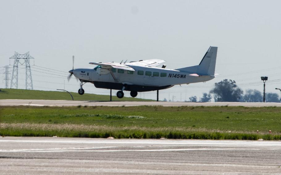 A C-208 Caravan assigned to X-Wing lands the flight line at Travis Air Force Base, Calif., March 14, 2024. 