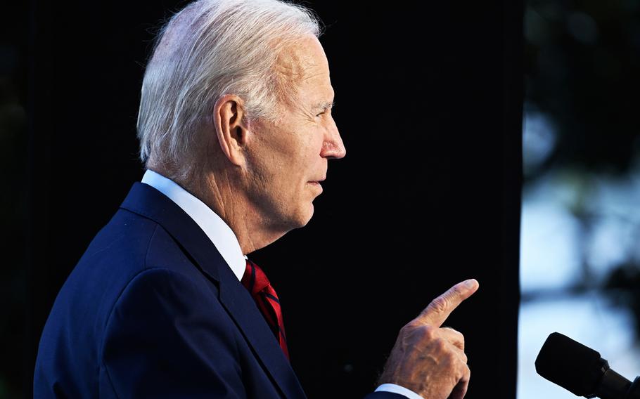 President Joe Biden speaks from the Blue Room Balcony of the White House Monday, Aug. 1, 2022, in Washington.