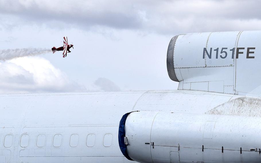A plane flying in the sky.