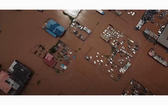 A video screen grab shows flooded areas of Kenya’s capital of Nairobi on Tuesday, April 30, 2024.