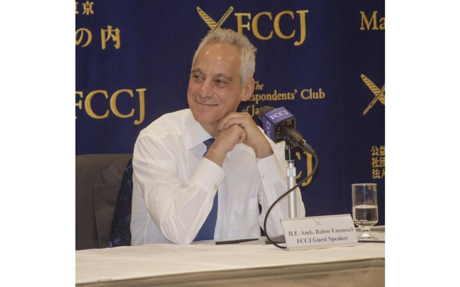 U.S. Ambassador to Japan Rahm Emanuel takes questions at the Foreign Correspodents Club of Japan in Tokyo on Jan. 18, 2024.