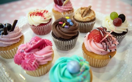 About a dozen different flavors of cupcakes are sold at K-Town Cupcakes, in Kaiserslautern, Germany, on any given day. 