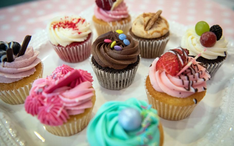 About a dozen different flavors of cupcakes are sold at K-Town Cupcakes on any given day. 