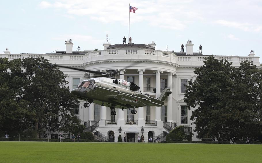 Marine Helicopter Squadron One runs test flights of the new VH-92A over the south lawn of the White House on Sept. 22, 2018.