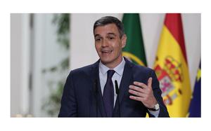 Spain's Prime Minister Pedro Sanchez speaks during a briefing at La Moncloa Palace in Madrid on April 15, 2024. 