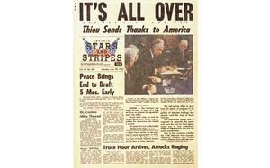 A front-page banner headline in the Jan. 29, 1973, edition of Stars and Stripes hails the end of U.S. involvement in the Vietnam War with the signing of the Paris Peace Accords.